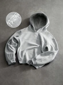 PAVTROS Men's Letter Embroidered Pattern Hooded Casual Everyday Sweatshirt - Grey - View 6