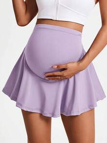 SHEIN 孕婦純色可調腰圍休閒運動戶外裙褲 - 紫色 - 查看 4