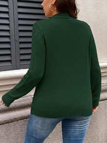 SHEIN LUNE 大尺碼休閒百搭純色藍色針織開襟衫修身女款開襟衫適合秋冬 - 墨綠色 - 查看 2