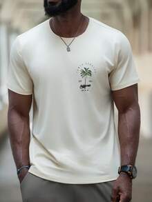 thenoahjr thenoahjr Coastal | Summer New Men's Coconut Tree Letter Print Short Sleeve Round Neck T-Shirt, Casual Vacation Wear - Apricot - View 7