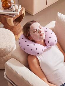 SHEIN 1 Piece Of Soft And Comfortable Polka Dot Printed Neck Pillow, Suitable For Travel, Travel And Home Furnishing - Purple dot - View 5