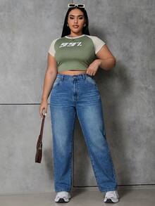 SHEIN ICON 大尺碼休閒日常水洗牛仔褲 - 深色水洗藍 - 查看 4