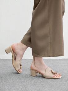 CUCCOO BIZCHIC New Women's Shoes Suede Texture Classic Thick Heel High Heel Slippers Sandals Summer Comfortable Versatile Tongle Office Wear Fit - Apricot 1 - View 4