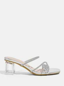 CUCCOO TILAWA Women's Fashion Crystal Glass Rhinestone Embellished High-Heeled Sandals Are Perfect For Outdoor Events And Parties - Silver - View 2