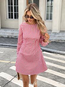 Serisse Women's Plaid Casual Daily Short Dress - Red - View 11