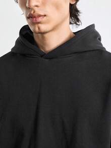 Merionis Men's Loose Casual Minimalist All-Cotton Black Short Hoodie, High-Quality Store Style - Black - View 5