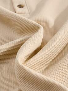 Manfinity Homme Men's Contrast Color Button Half-Placket Long Sleeve Top And Pants Set - Beige - View 3