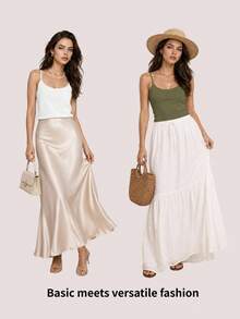SHEIN BASICS 1件女款純色修身休閒細肩帶背心上衣 白色上衣 - 軍綠色 - 查看 16