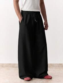 EASEVO Men's Summer Casual Loose Fit Sweatpants Plus Size Grey Solid Color Patchwork Elastic Waist - Black - View 5
