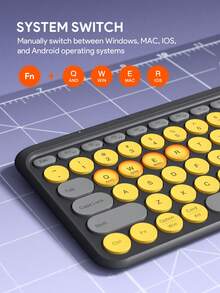 JMMO Wireless Keyboard,2.4GHz USB Wireless Keyboard With 112-Keys Dual Mode Round Keys Keyboard,Support Devices For Windows/Chrome OS/Android/IOS/ TV K205 Three District Yellow Grey - Yellow - View 4