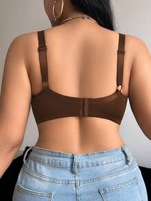 DesireSculpt 1pc Women Plus Size Solid Color Underwire Bra, Lift - Brown - View 2