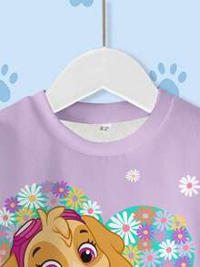 SHEIN | PAW Patrol بلوزة رياضية بياقة طاقم وأكمام طويلة ذات نمط كرتوني للفتيات الصغيرات - أبيض - مشاهدة 4