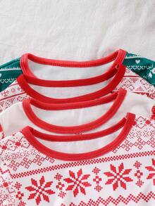 SHEIN Young Boys Christmas 2pcs Set, Random Holiday Print, Round Neck Long Sleeve Top & Long Pants, High Elasticity, Soft Skin-Friendly Fabric, Suitable For Home, Sleep, Inner Layer, Christmas Party, Photo, Spring/Autumn Loungewear - Multicolor - View 4