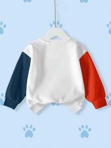 SHEIN | PAW Patrol 年轻男孩休闲时尚街头卡通字母印花撞色落肩宽松套头卫衣 - 白色 - 查看 2