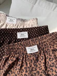 SHEIN EZwear 大尺碼女款豹紋牛仔休閒日常短褲3件組 - 棕色 - 查看 5