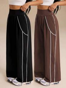 SHEIN Velisys 2pcs Women's Colorblock Pocket Casual Daily Travel Sports Long Pants - Multicolor - View 4