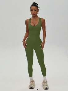 Slayform Slayform Women's Solid Color Backless Halter Neck Slim Fit Sexy Jumpsuit - Olive Green - View 8
