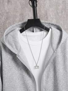 SHEIN 青少年男孩寬鬆灰色運動衫秋季夾克，休閒學院風，柔軟面料，返校季，畢業季，白色，冬季，舒適時尚 - 灰色 - 查看 4