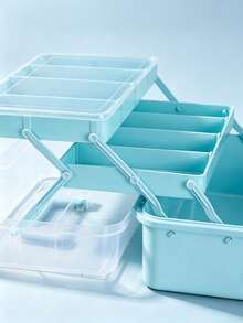 1 Plastic Three-Layer Storage Box, Multi-Purpose Storage Box, Household Foldable Toolbox, Portable Art And Craft Box, Sewing Supplies Organizer Box, Medicine Box - White - View 2