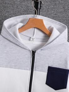 SHEIN 兒童青少年男孩極簡字母印花拉鍊連帽衛衣，柔軟面料，灰色，秋季，返校季 - 彩色 - 查看 4