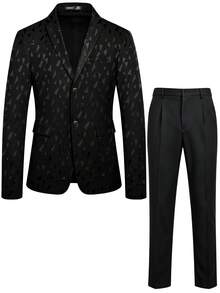 Calvornis Men's Long Sleeve Suit Jacket And Pants Set - Black - View 3