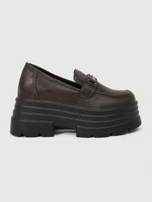 ROMWE Goth Ladies Grey Slip-On Loafers Mary Jane Flats Japanese JK Uniform Style Formal Work Shoes Wedge Heel Platform Commuter Tooling Shoes - grey + square buckle - View 1