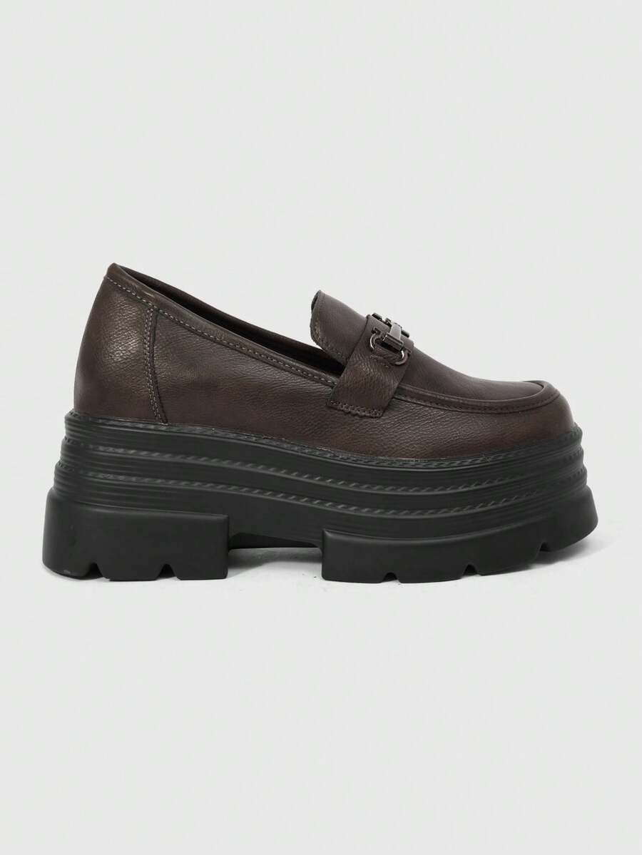 ROMWE Goth Ladies Grey Slip-On Loafers Mary Jane Flats Japanese JK Uniform Style Formal Work Shoes Wedge Heel Platform Commuter Tooling Shoes - grey + square buckle - View 1