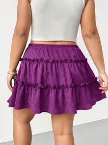 Shapeblank Plus Size Women's Solid Color Front Tie Frill Trim Skirt Fall - Purple - View 3