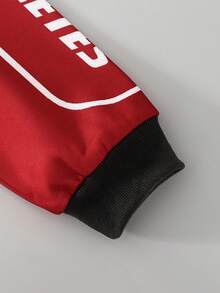 Tween Girl Colorblock Patchwork Letter Print Jacket Autumn Fall School Career Red Streetwear - Red - View 4