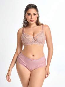 Slumbrini 1 件大码女士蕾丝拼布钢圈文胸，舒适，提升 - 棕色 - 查看 3