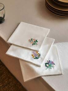 1件/3件裝花卉刺繡餐巾，白色復古手帕混搭款，可水洗餐桌墊 - 白色 - 查看 1