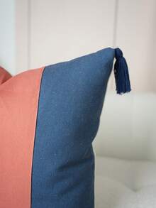 Cirelle 1pc/2pcs All-Season 3-Tone Vertical Color Block Canvas Pillow Covers With Four-Corner Tassels, Minimalist Modern Boho Neutral Home Decor Cushion Cases For Sofas, Bedrooms, Bay Windows, Apartments & Homestays, Pillow Insert Not Included - Pink blue - View 6