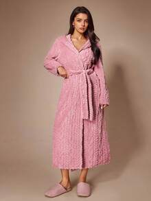 Lazeform Women's Autumn/Winter Flannel Long Hooded Robe, Sweet & Cute Loungewear - Pink - View 1