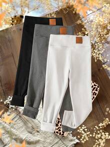 SHEIN LMoss Kids 3件組少女冬季休閒百搭保暖內裡內搭褲 - 彩色 - 查看 7