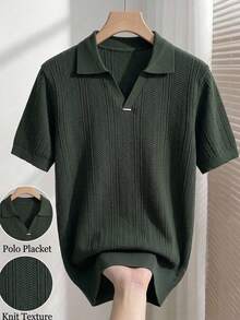RONVEXI Men's Summer Knit Short Sleeve Top Office Graduation Dark Green Casual - Army Green - View 1