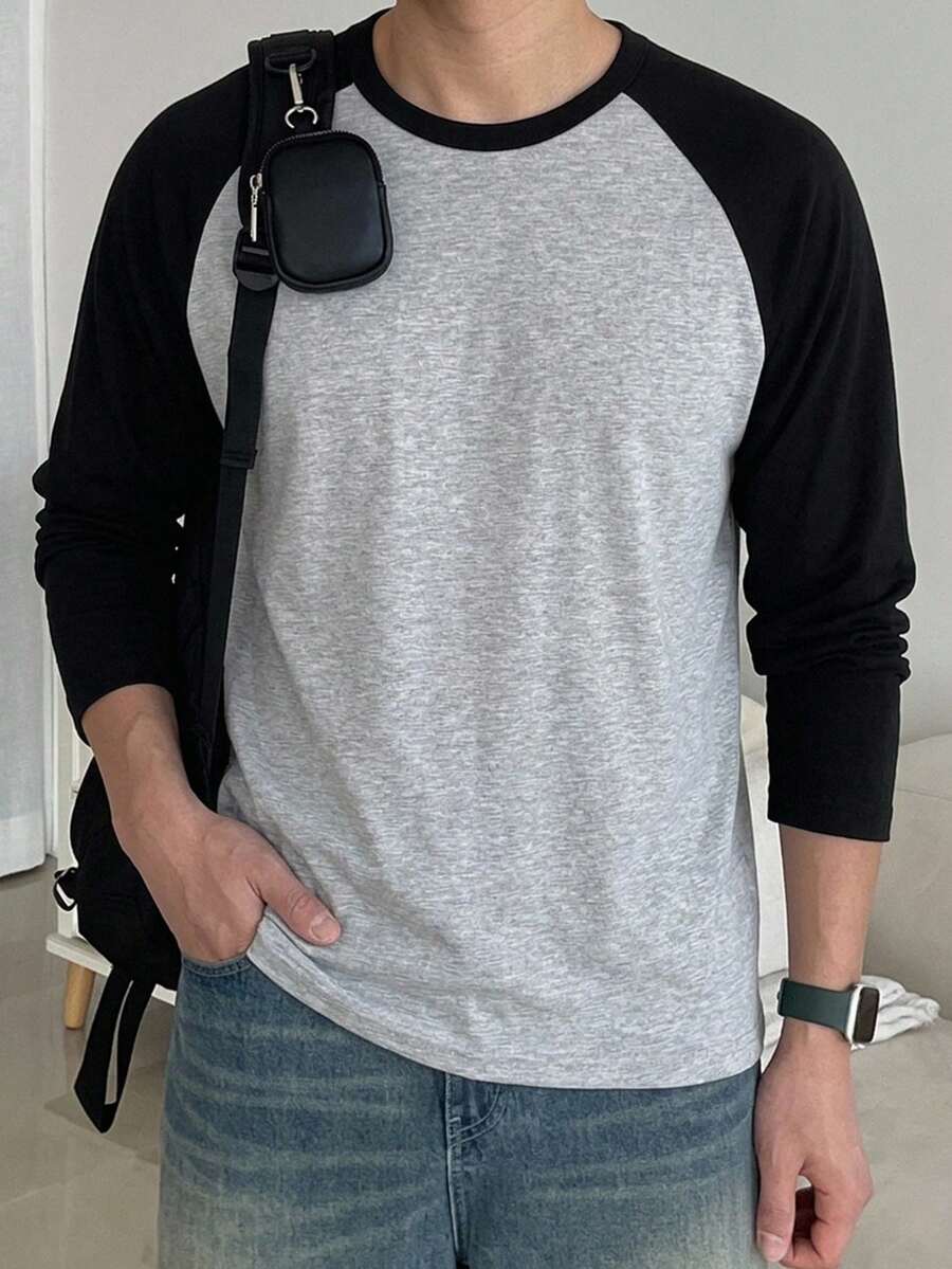 DAZY Men's Colorblock Raglan Sleeve T-Shirt - Black - View 1