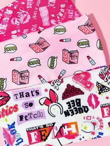 Mean Girls | SHEIN 3件組對比色塗鴉印花扭繩髮箍，個性休閒布料髮帶 - 彩色 - 查看 3