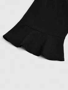 SHEIN LUNE CURVE 大码女式 V 领系带荷叶边袖优雅连衣裙 - 黑色 - 查看 4