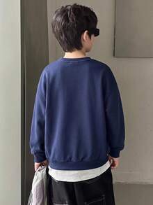 Dazy Kids Round Neck Loose Casual Letter Embroidery Long Sleeve Sweatshirt Top Autumn Boys (Large) - Navy Blue - View 2