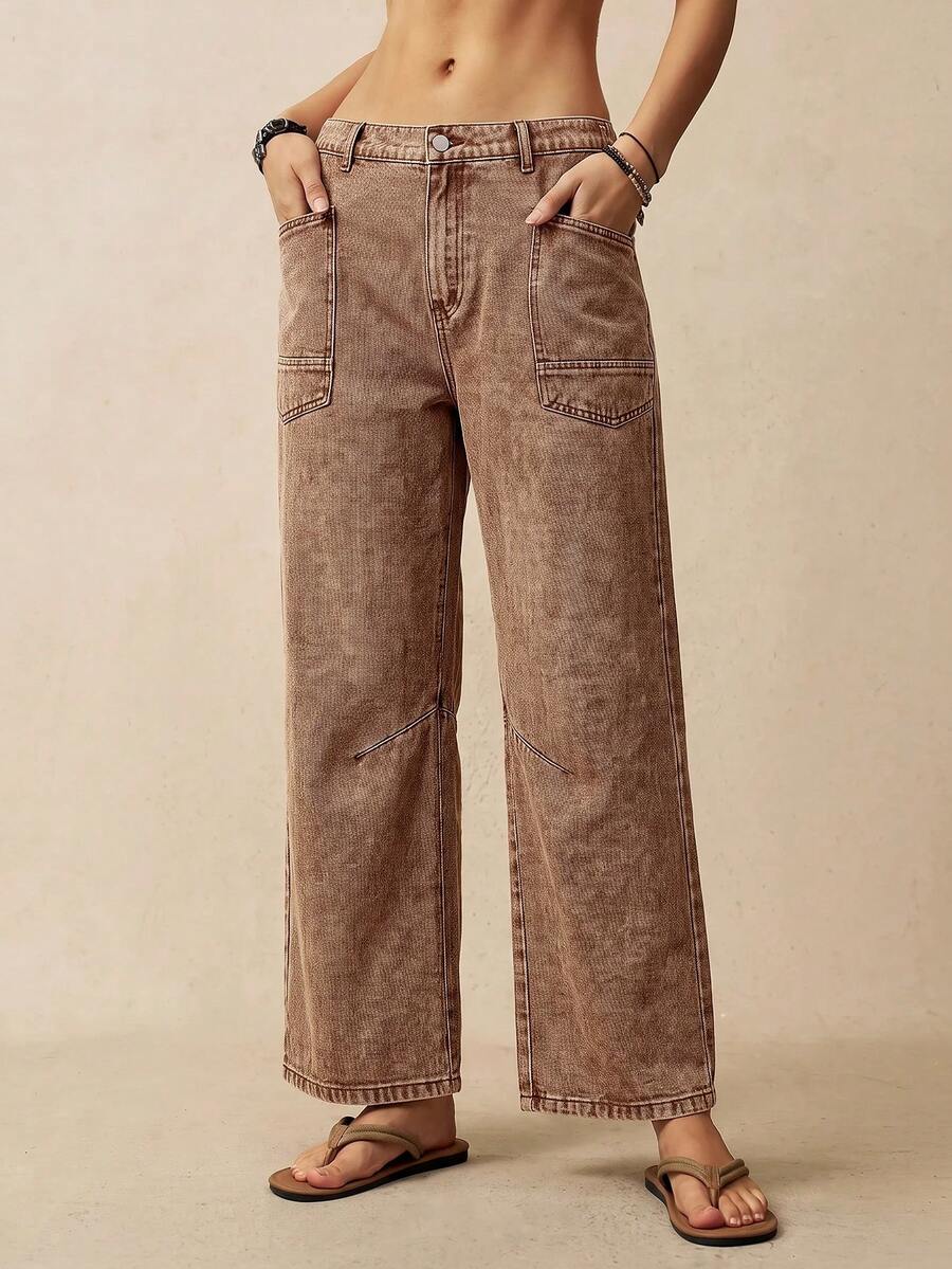 Bohemela Plus Size Casual 1950s Vintage Baggy Traditional 1960s Washed Straight Leg Jeans Dates Formal Going Out Vacation Grey Fall Beach