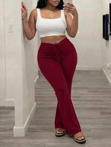 Slaydiva Celana Panjang Wanita Ukuran Besar Musim Semi/Panas Terbaru: Gaya Jalanan Kasual, Cokelat, Serbaguna, Modis, Potongan Ramping, Tali Serut, Berkerut, Celana Lebar. Cocok untuk Pemakaian Sehari-hari, Belanja, Gaya Jalanan, Pakaian Kasual, Perjalanan, Liburan, Pantai, Gaya Barat, Nomaden, Bohemian, Pakaian Bandara, Festival, Festival Musik, Kencan, Pesta, Olahraga, Belanja, dan Acara Lainnya. - Burgundy - View 4