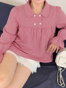 Dazy Plus 韓系時尚波點滿版印花短袖 Polo 衫，黑色大尺碼女款春夏季 T-shirt 可愛上衣 - 紅色 - 查看 4
