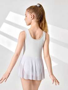 SHEIN Tween Girls Figure Skating Dress, Elegant Competition & Training Outfit, Comfortable Fitted - White - View 2