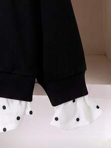 SHEIN Elladie kids 女童 4-7 歲白色泡泡袖上衣 前綁帶鈕扣開襟 優雅時尚 柔軟透氣 秋季生日派對拍照休閒上學穿搭 - 黑色 - 查看 5