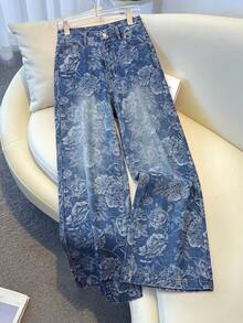 GlowEve Women's Casual Jacquard Straight Leg Jeans - Blue - View 3