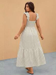 Elaquor Plus Size Polka Dot Print Casual Vacation Dress - Apricot - View 3