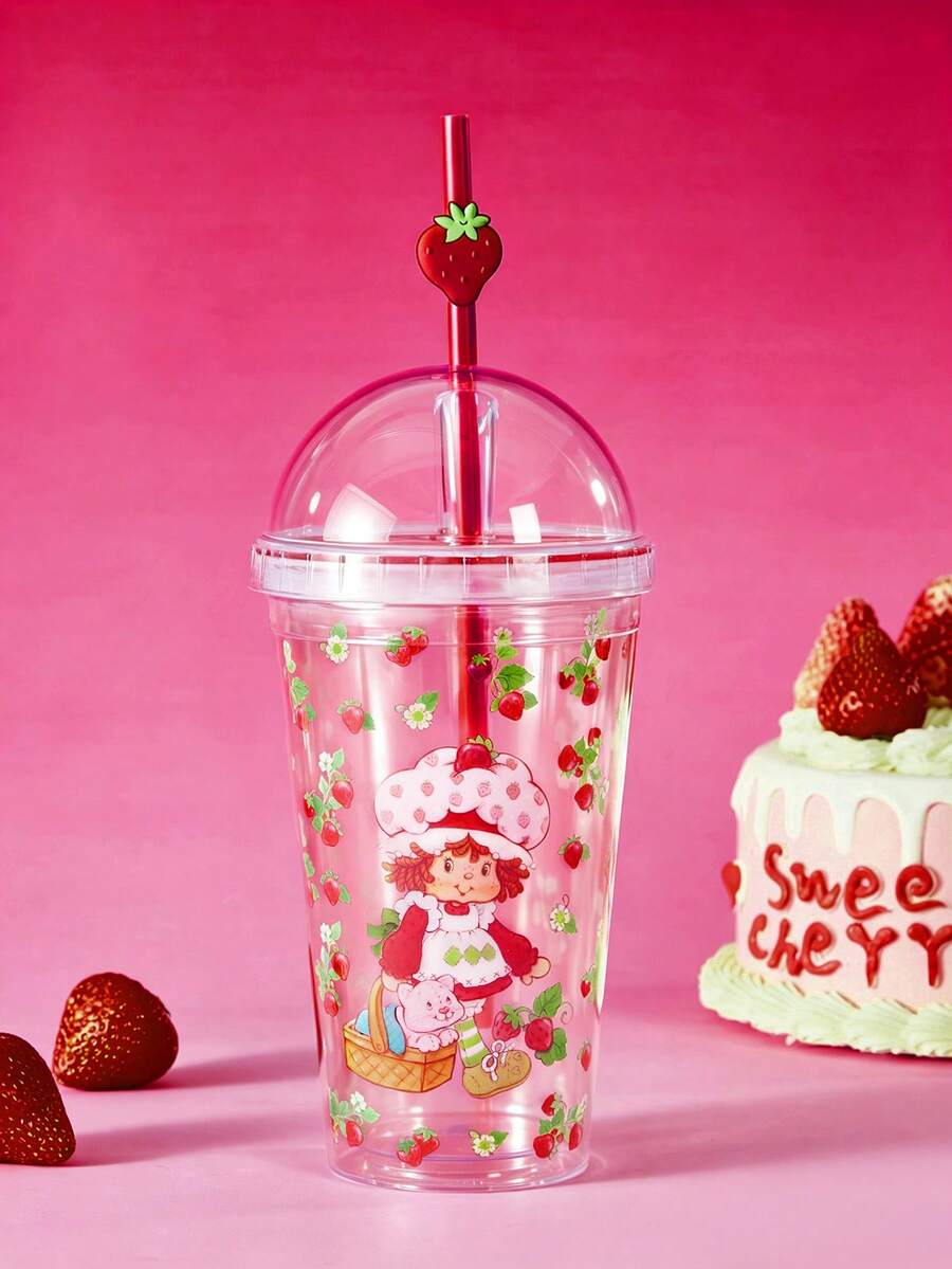 Strawberry Shortcake X SHEIN 480ml 半透明吸管杯 - 淺粉色 - 查看 1