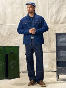 Norleigh Loose Fit Men's Top-Stitching Drawstring Waist Cargo Jeans Men's Loose Straight Leg Casual Pants - Dark Wash - View 9