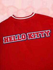 HELLO KITTY AND FRIENDS | SHEIN Kaos Lengan Pendek Kasual Serbaguna untuk Sehari-hari dengan Leher V dan Motif Kartun Huruf Warna-warni untuk Anak Perempuan Remaja. - Merah - View 7