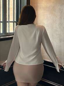 Dazy Plus Solid Color Casual Fitted Collar Short Length Fun Commuter White Long Sleeve Shirt Fall - White - View 5